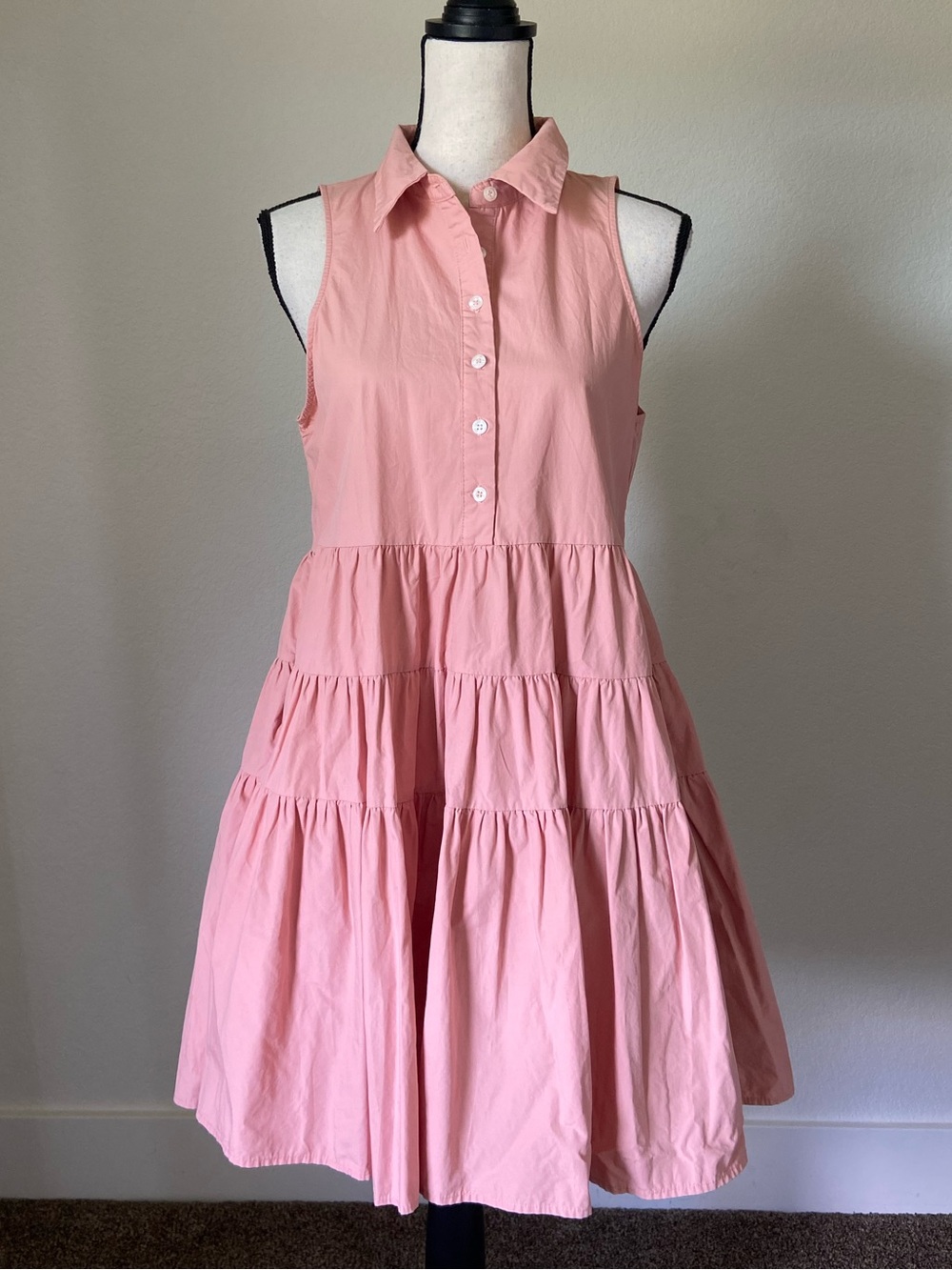 En Saison Tiered Pink 100% Cotton Button Up Dress Size Small